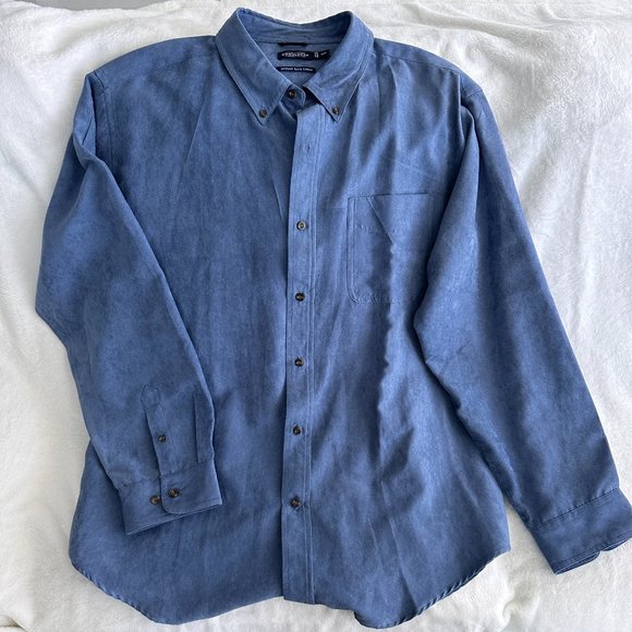 Vintage vegan suede button front shirt blue - Picture 8 of 11